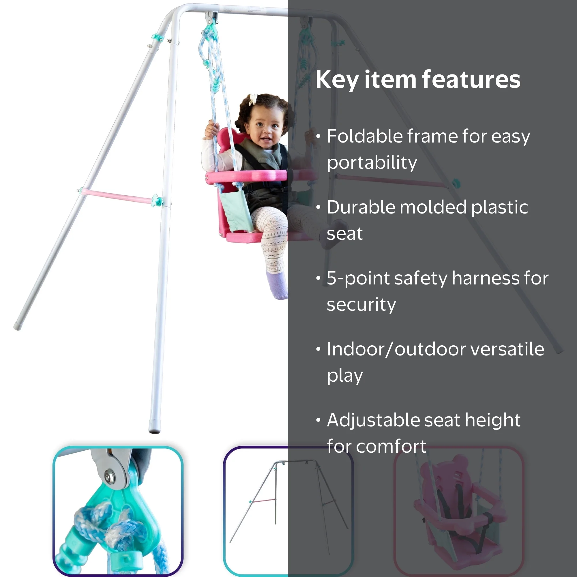 Sportspower Toddler Metal Swing with Safety Harness, Foldable