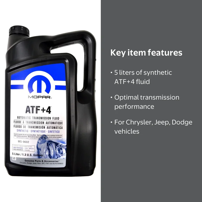 Mopar, Automatic Transmission Fluid, ATF+4, 5 Liter 1.3 Gallon