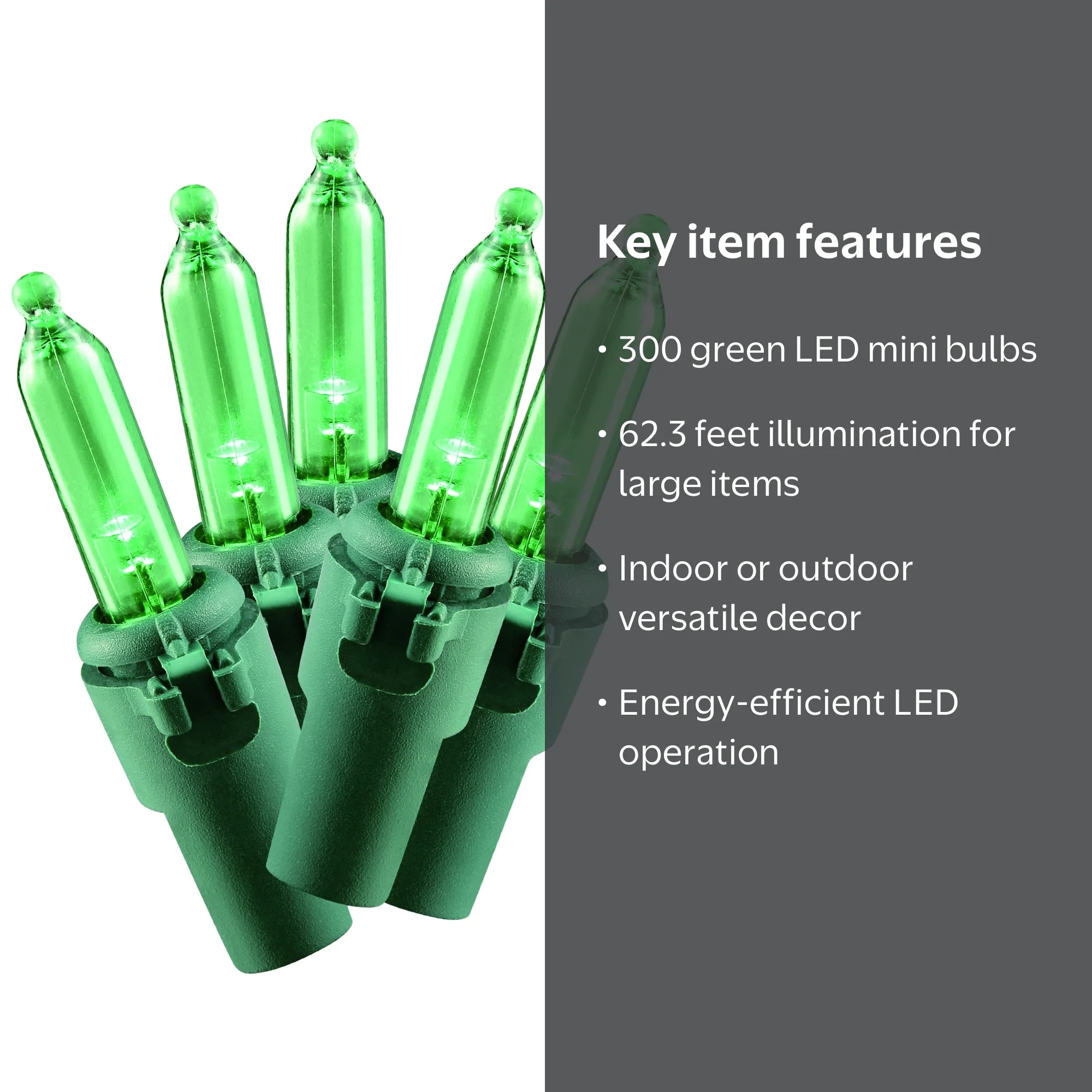 Indoor/Outdoor 300-Count LED Mini Christmas String Lights, Green
