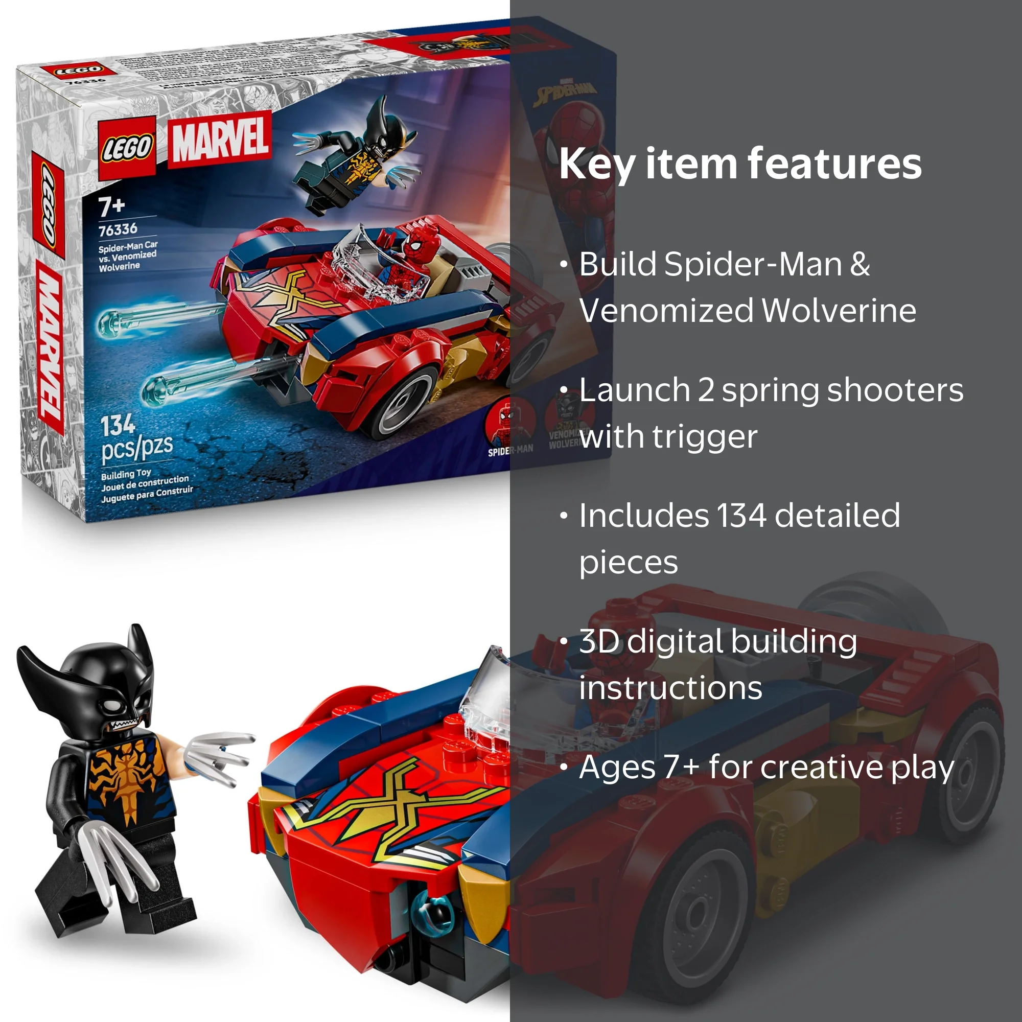 LEGO, Marvel Spider-Man Car vs Venomized Wolverine Building Toy