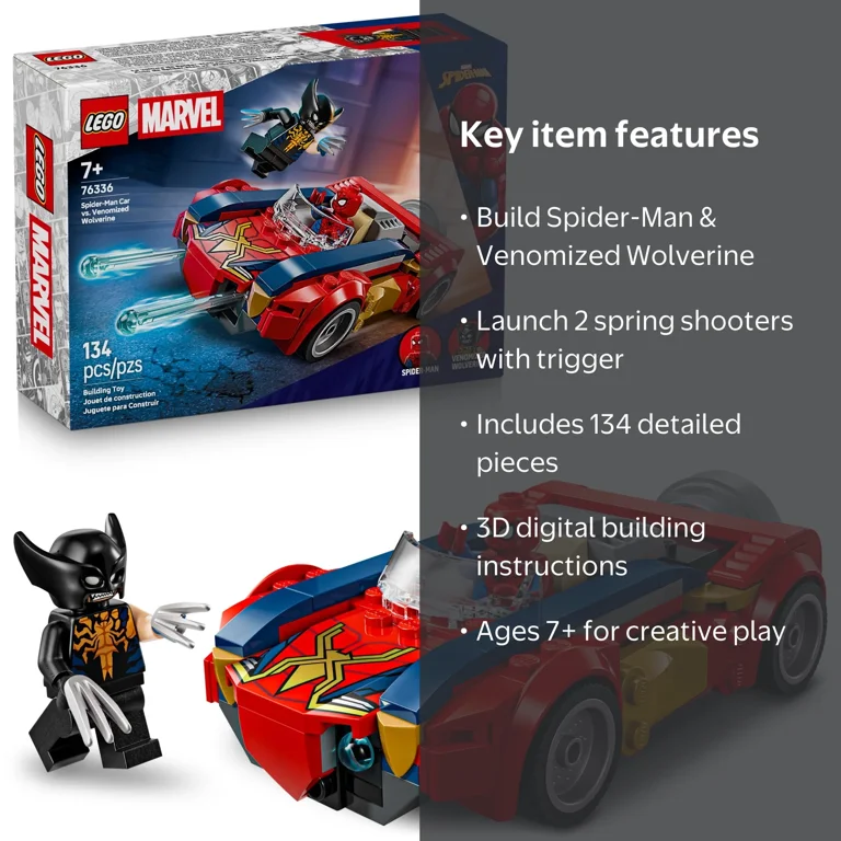 LEGO, Marvel Spider-Man Car vs Venomized Wolverine Building Toy
