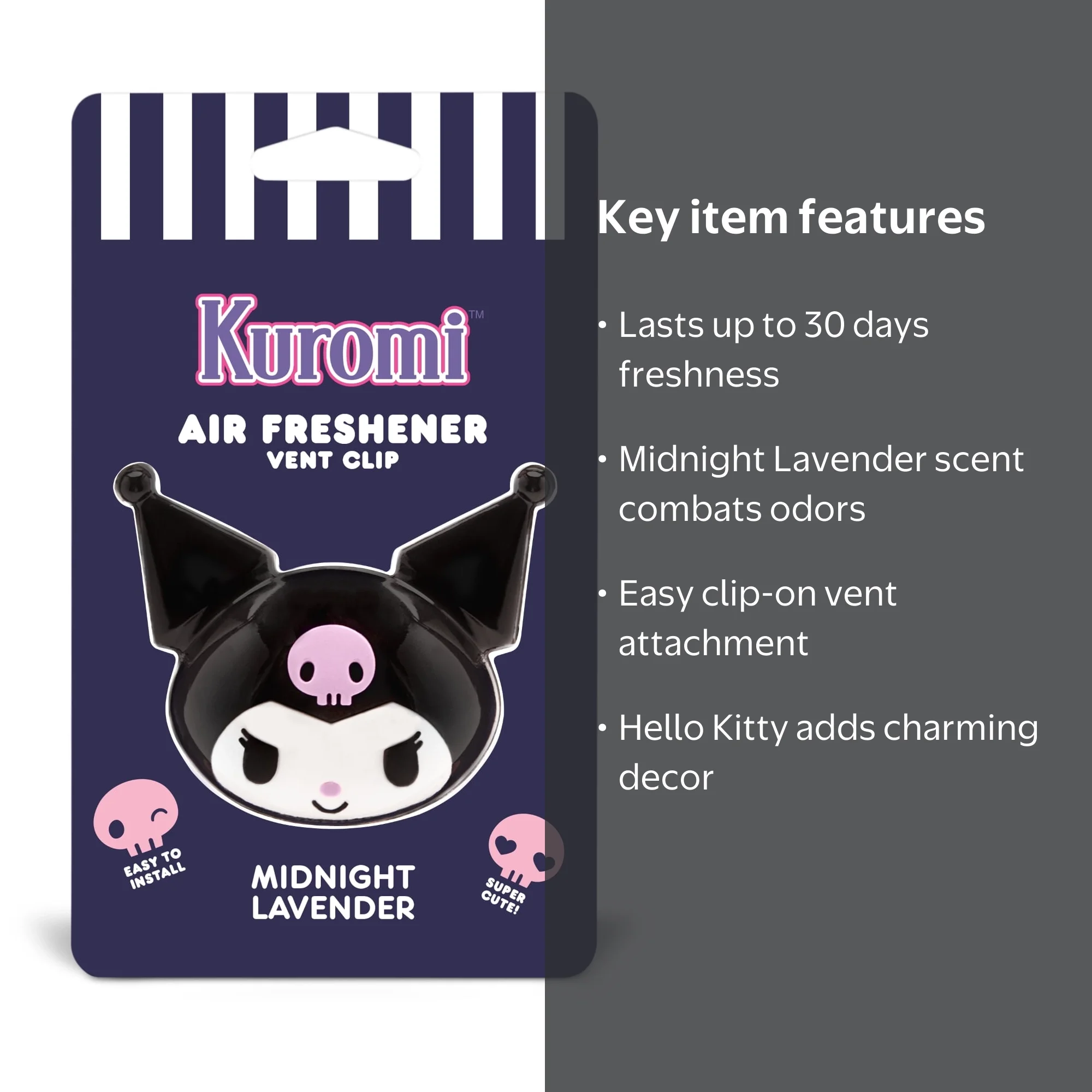 Hello Kitty USBアロマフレッシュナー ブラック Ver. Carbella, Hello Kitty Car Air Freshener, Midnight Lavender, Pack