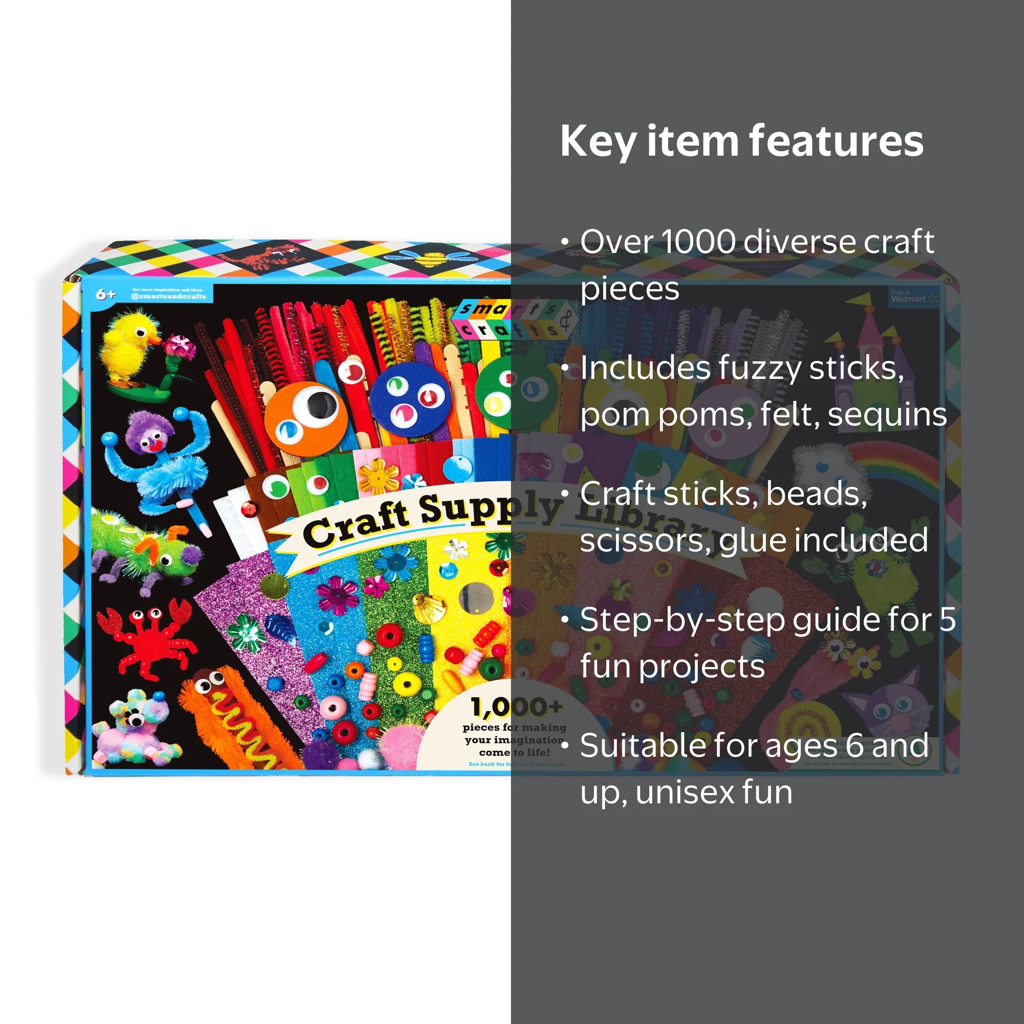 Smarts & Crafts Craft Supply Library, 1000+ Pieces, Child Ages 6+