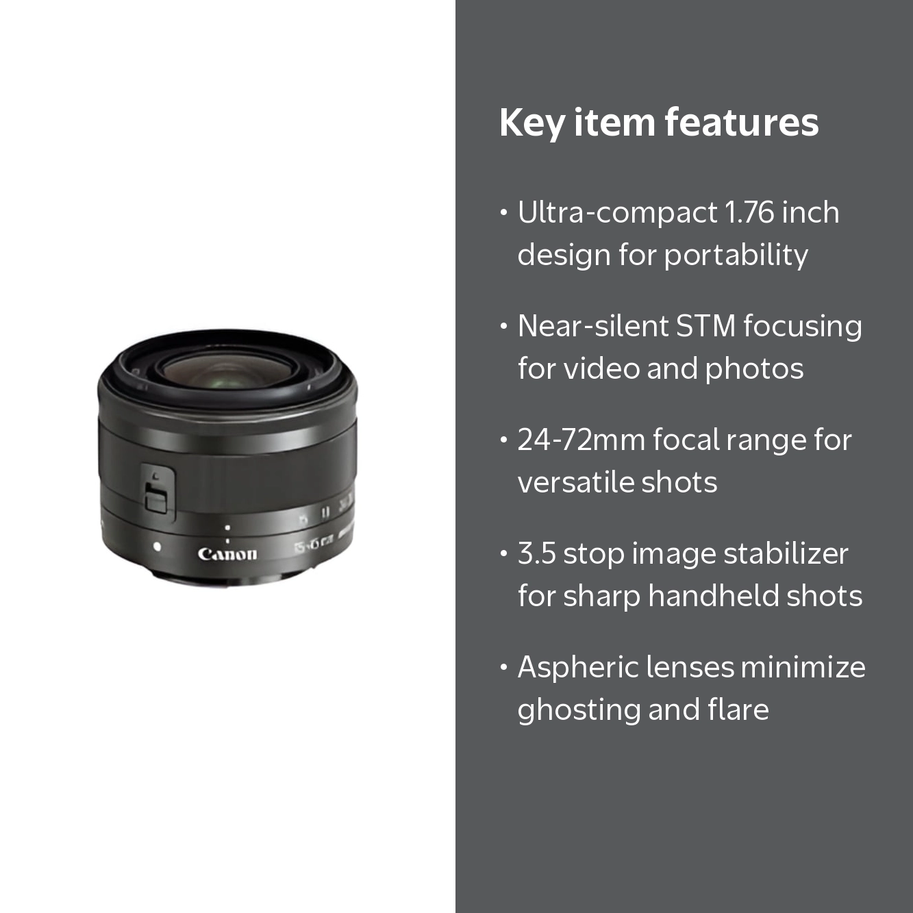 Canon EF-M 15-45mm EOS Wide Angle Zoom Lens f/3.5-6.3 IS STM