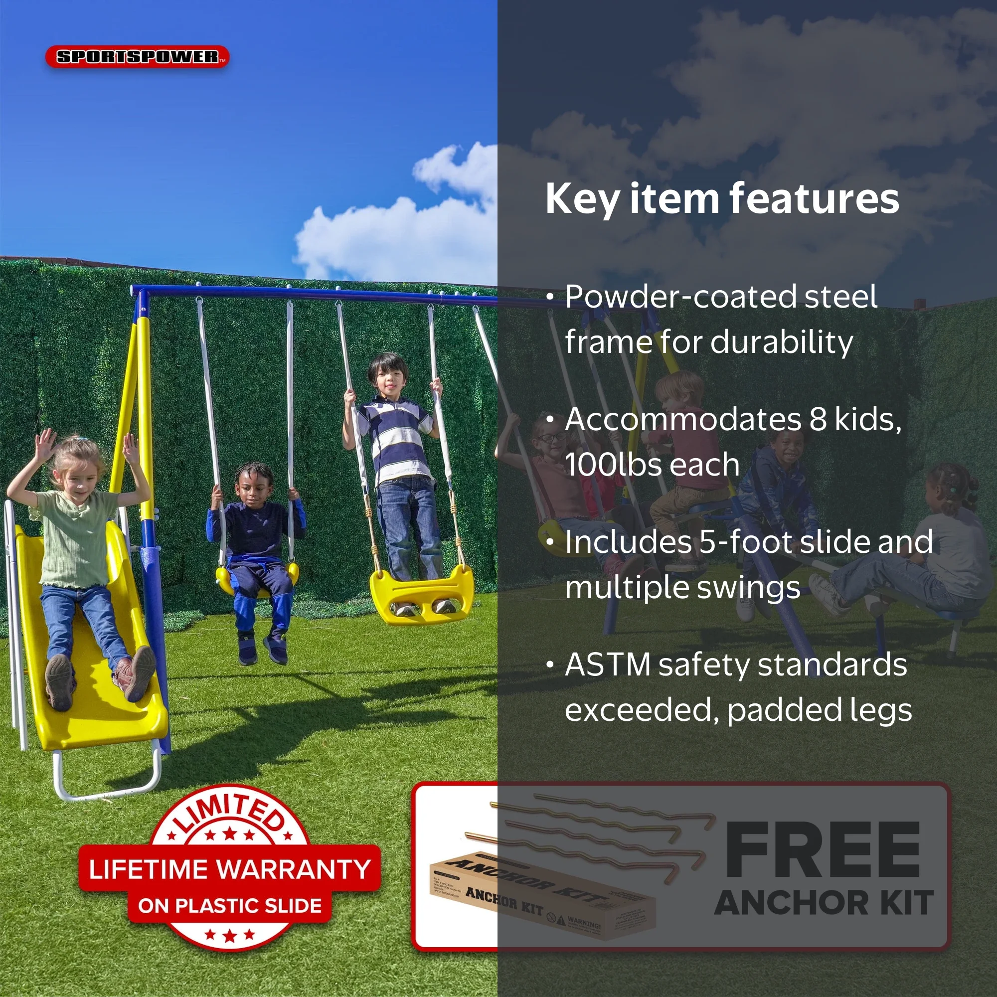 Sportspower Royal Fun Metal Swing Set with 2 Swings, Standing