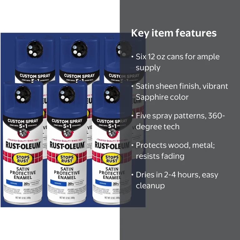 6 Pack, Sapphire, Rust-Oleum Stops Rust Custom Spray 5 in 1 Satin