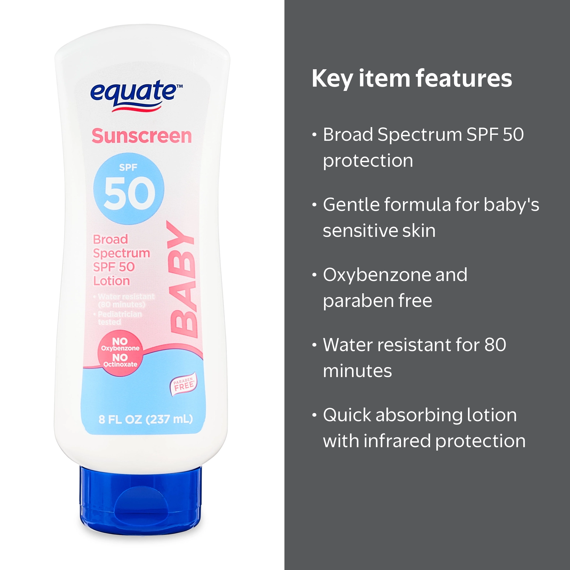 Equate Baby Broad Spectrum Sunscreen Lotion, SPF 50, 8 fl oz HSA