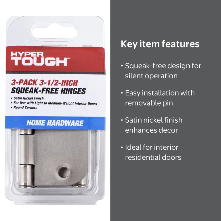 Hyper Tough Satin Nickel Door Hinge 3-1/2 in. x 5/8 in. 3-Pack