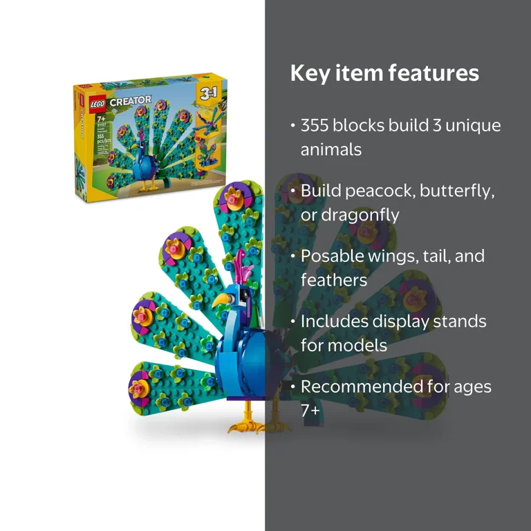 LEGO Creator 3 in 1 Exotic Peacock Building Set for Kids