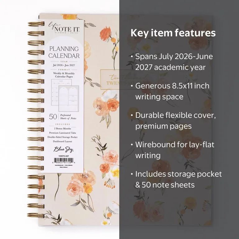 Blue Sky Life Note It Planner 2026-2027, 8.5x11, Flexible Cover