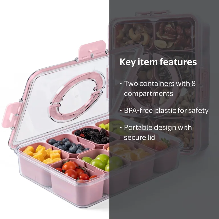 COOK WITH COLOR Snackle Box, 8 Compartment Tray with Lid, Pink