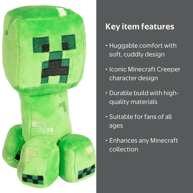 Minecraft Happy Explorer Creeper Plush Toy, Soft Green Cuddly