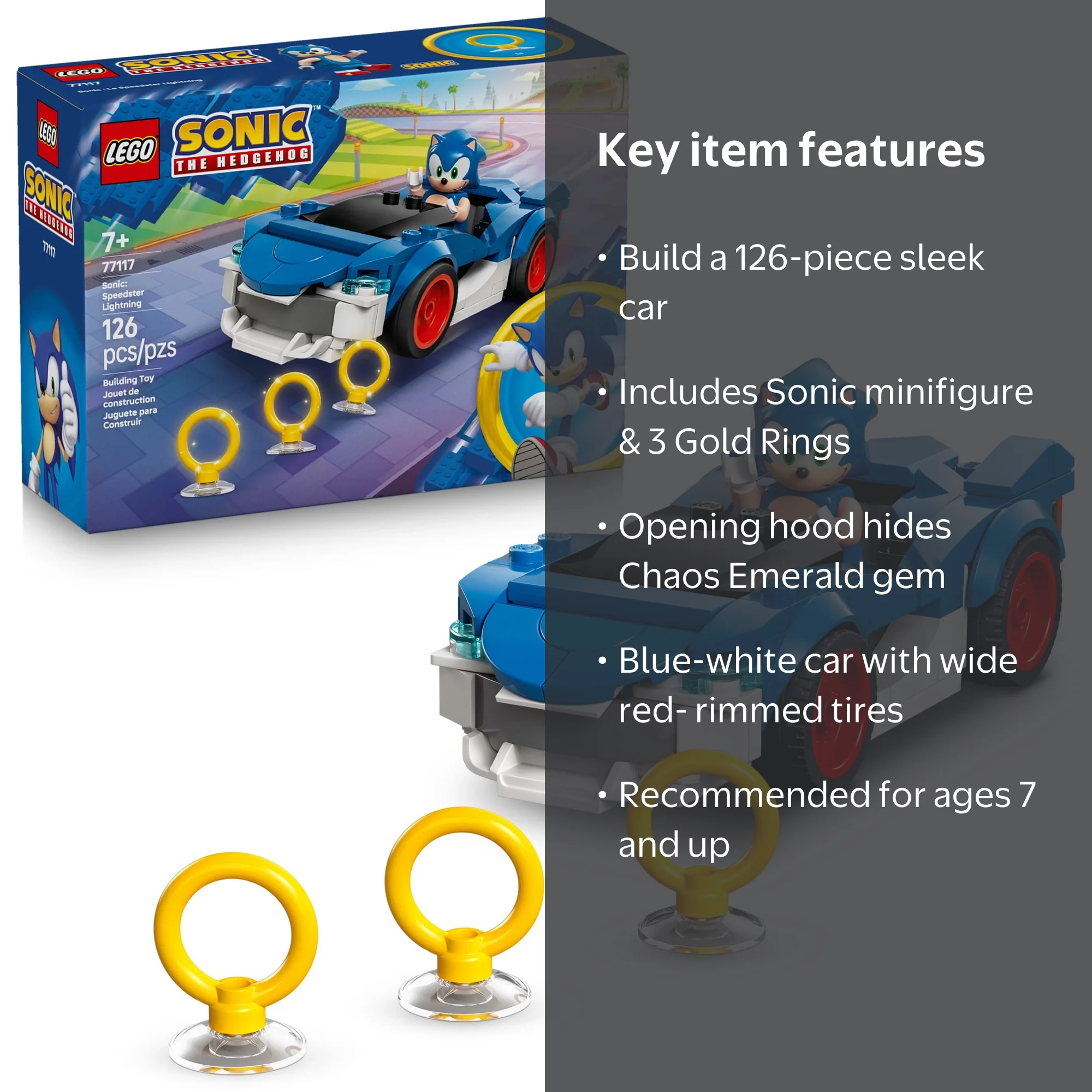 LEGO Sonic the Hedgehog Speedster Lightning Race Car Toy, 77117