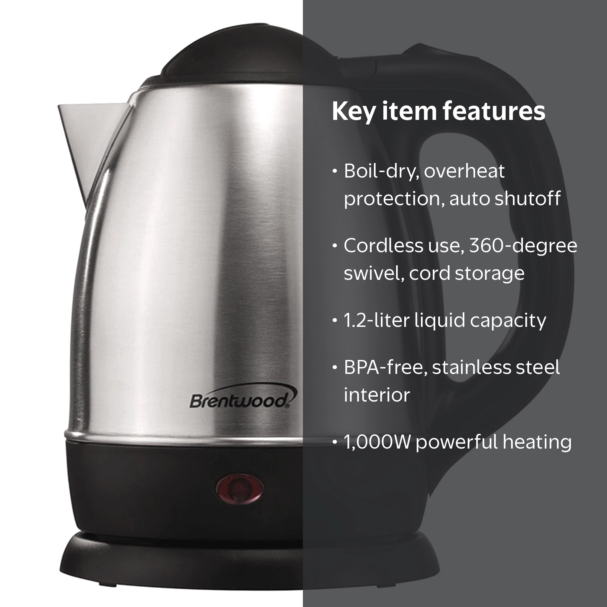 Brentwood Appliances 1.2-liter Stainless Steel Cordless Electric