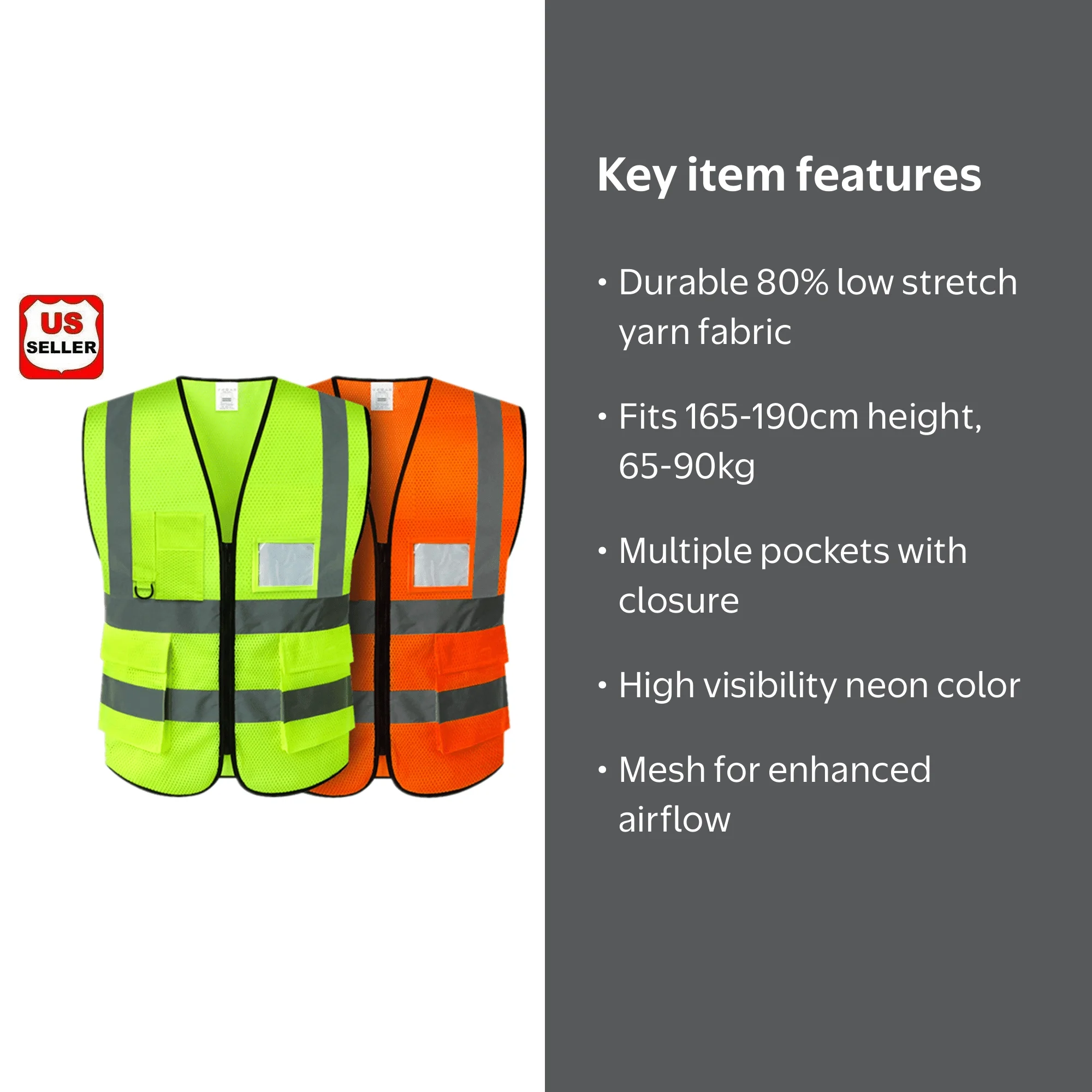 Glam Hobby, Reflective Safety Vest, Green, with Pockets and Zipper