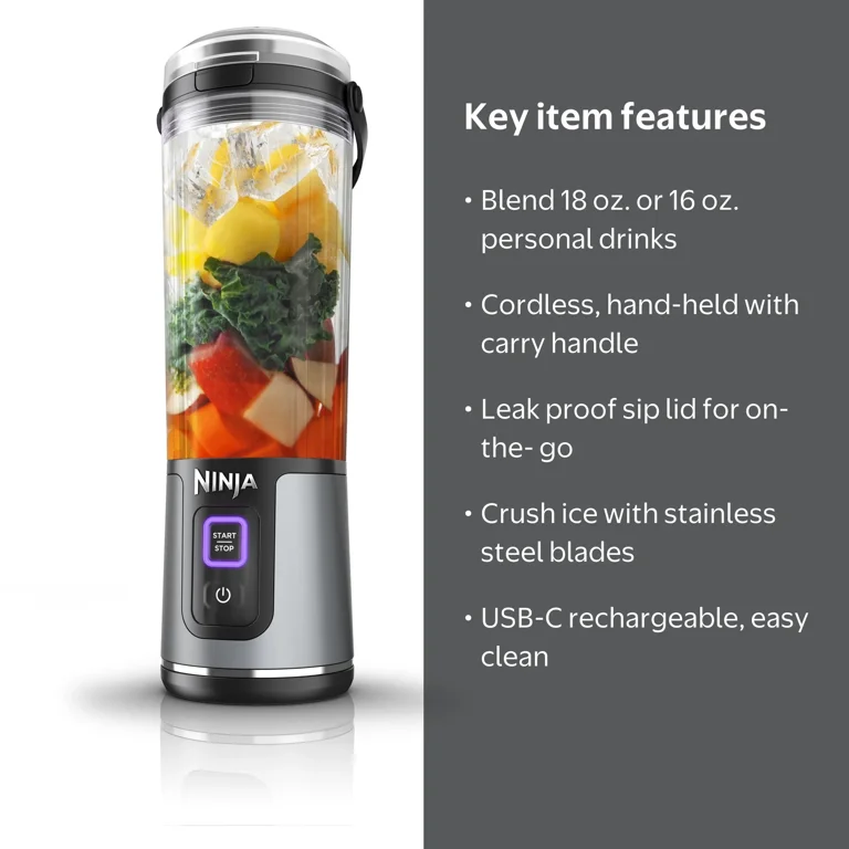 Ninja, Portable Blender, 18 oz, Leak Proof Lid, Black - Walmart.com