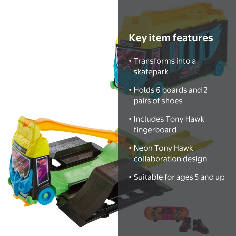 ホットウィール TONY HAWK TRANSFORMING SKATE BUS Hot Wheels Skate Tony Hawk Transforming Skate Bus with 1 Exclusive