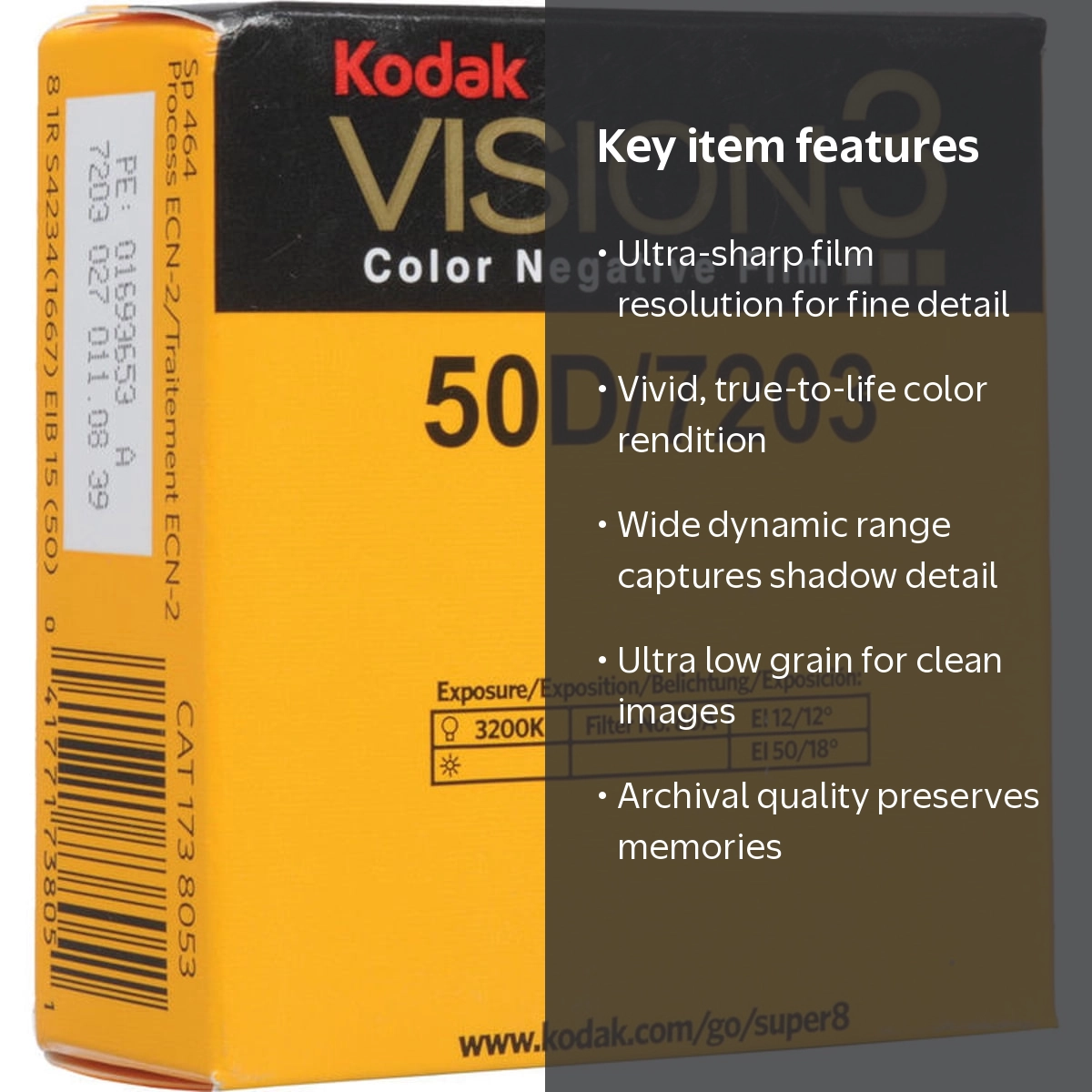 Kodak, Color Negative Film, SP464 Super 8 Cartridge, 50' Roll
