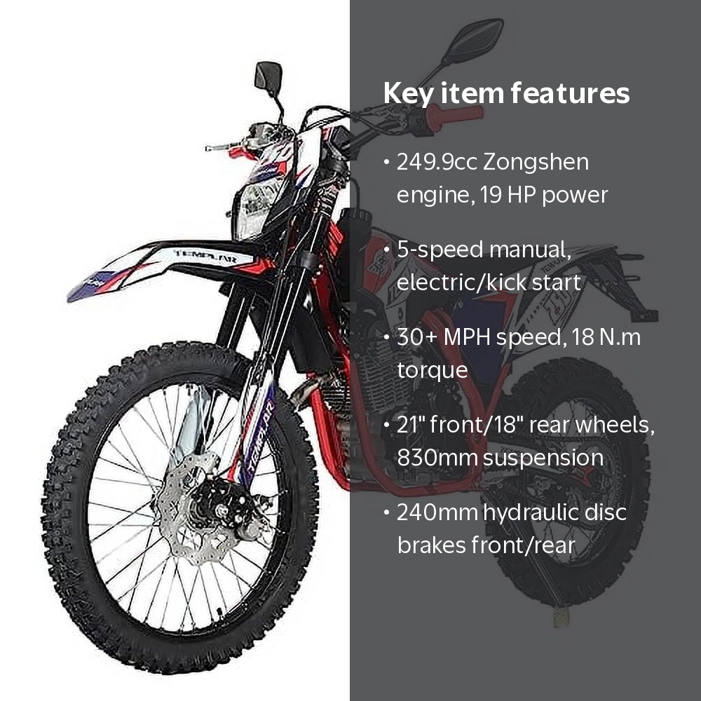 X-Pro Brand New Templar 250cc Zongshen Brand Engine Gas Dirt Bike