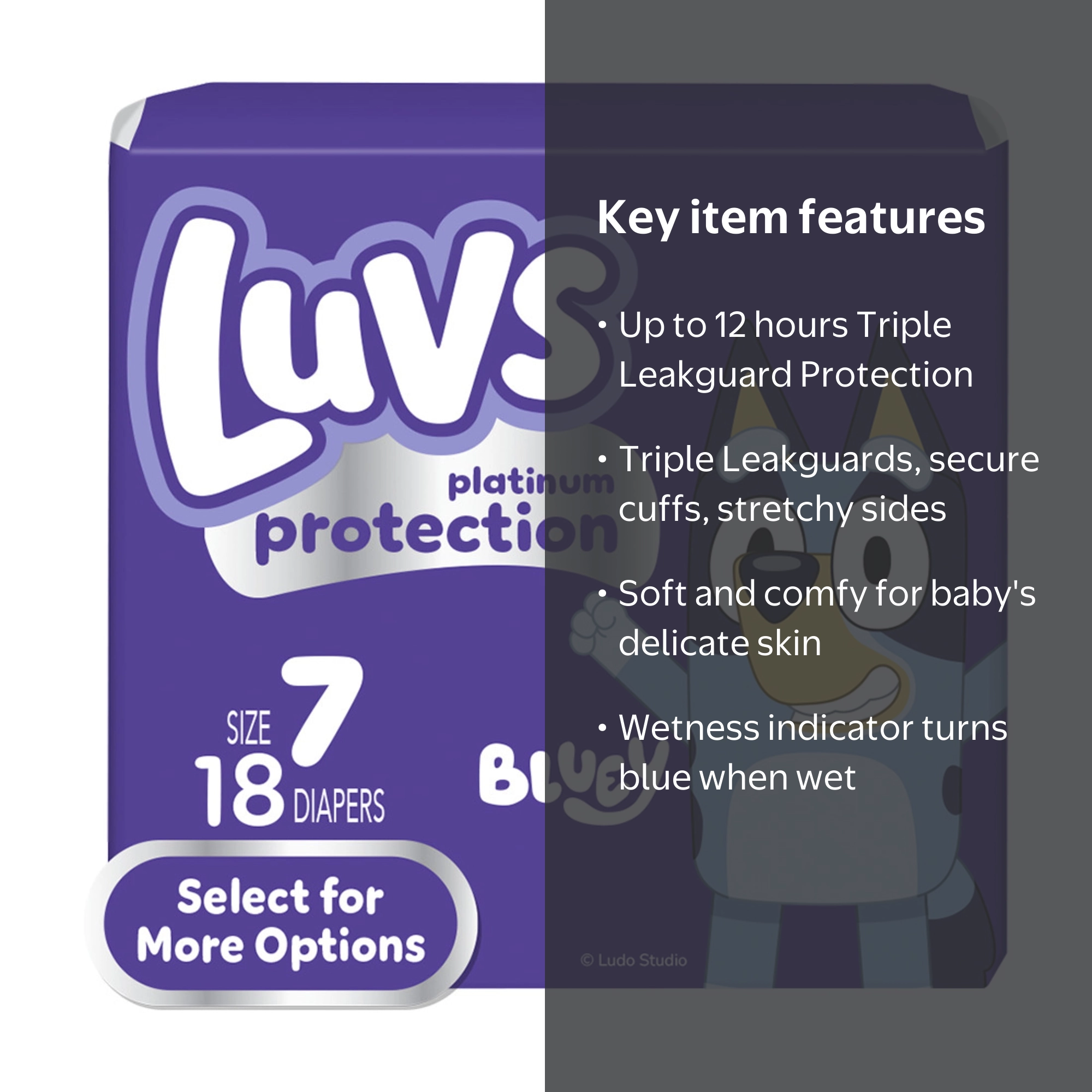 Luvs Platinum Protection Baby Diapers, Size 7 (41+ lbs), 18 Count