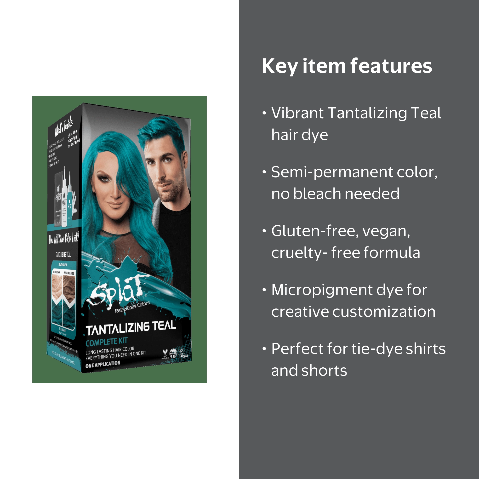 Splat Tantalizing Teal Hair Color Kit, Semi-Permanent Hair Dye