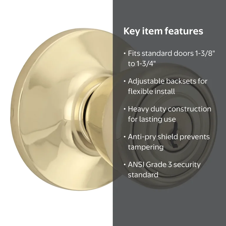 Brinks Keyed Entry Tulip Style Doorknob, Polished Brass Finish
