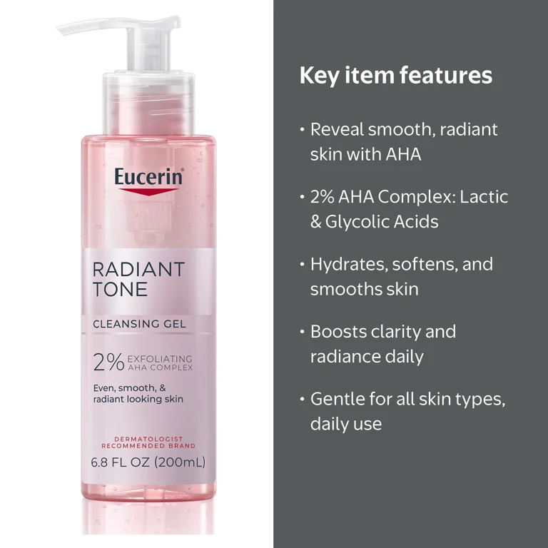Eucerin Radiant Tone Face Cleanser Gel with 2% AHA Complex, 6.8 fl