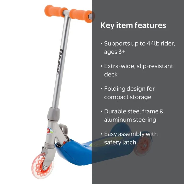 Razor, Kiddie Three Wheel Kick Scooter, Folding, Blue - Walmart.com