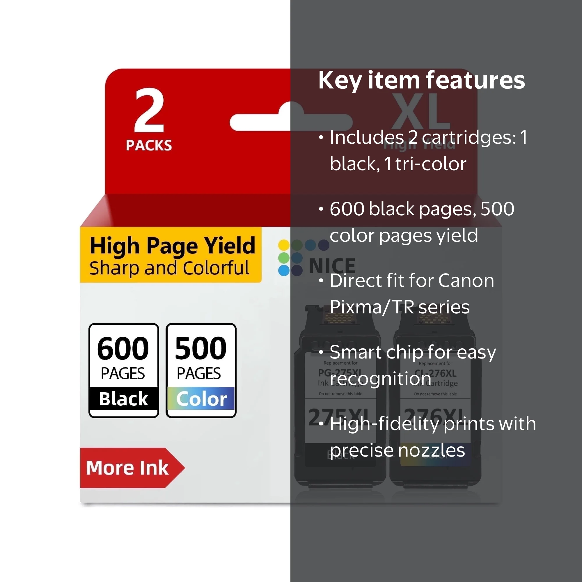 ColoWorld Canon Ink Set PG-275XL Black CL-276XL Color, High Yield