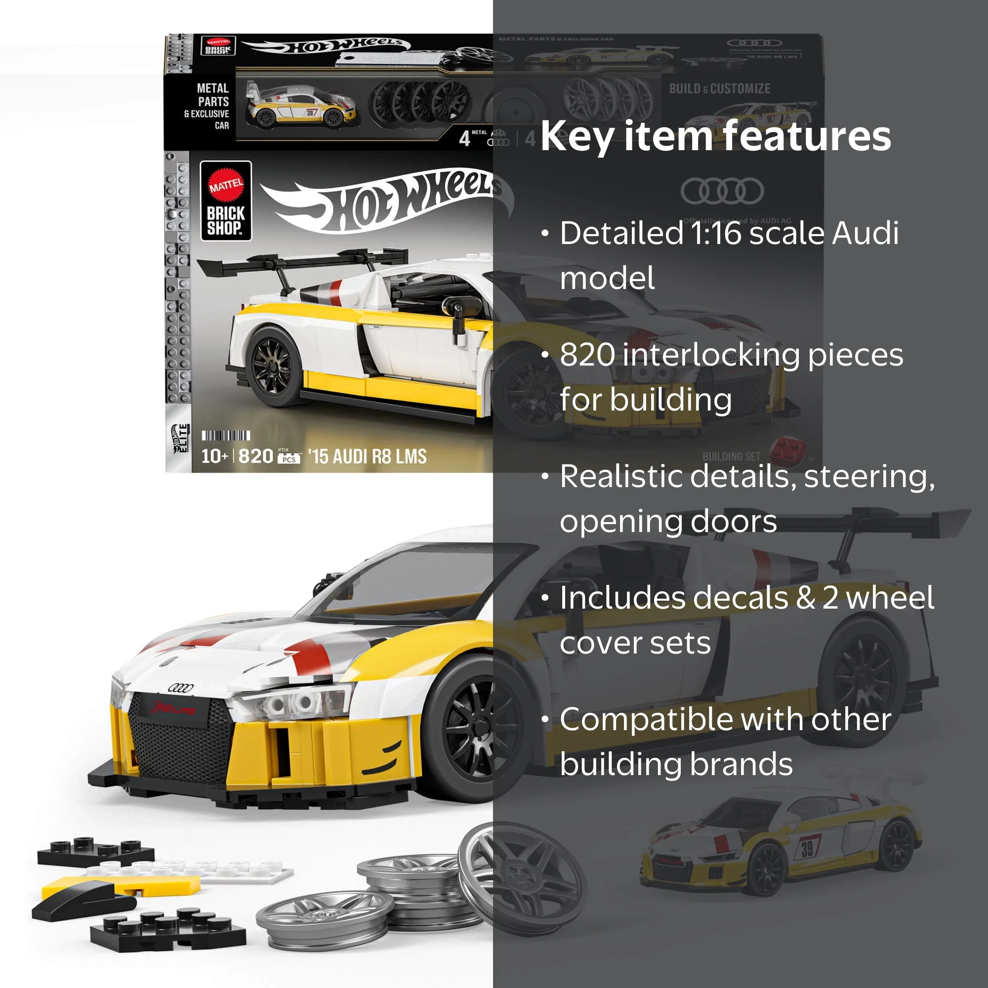 Mattel Brick Shop Hot Wheels '15 Audi R8 LMS Building Toy Kit (820
