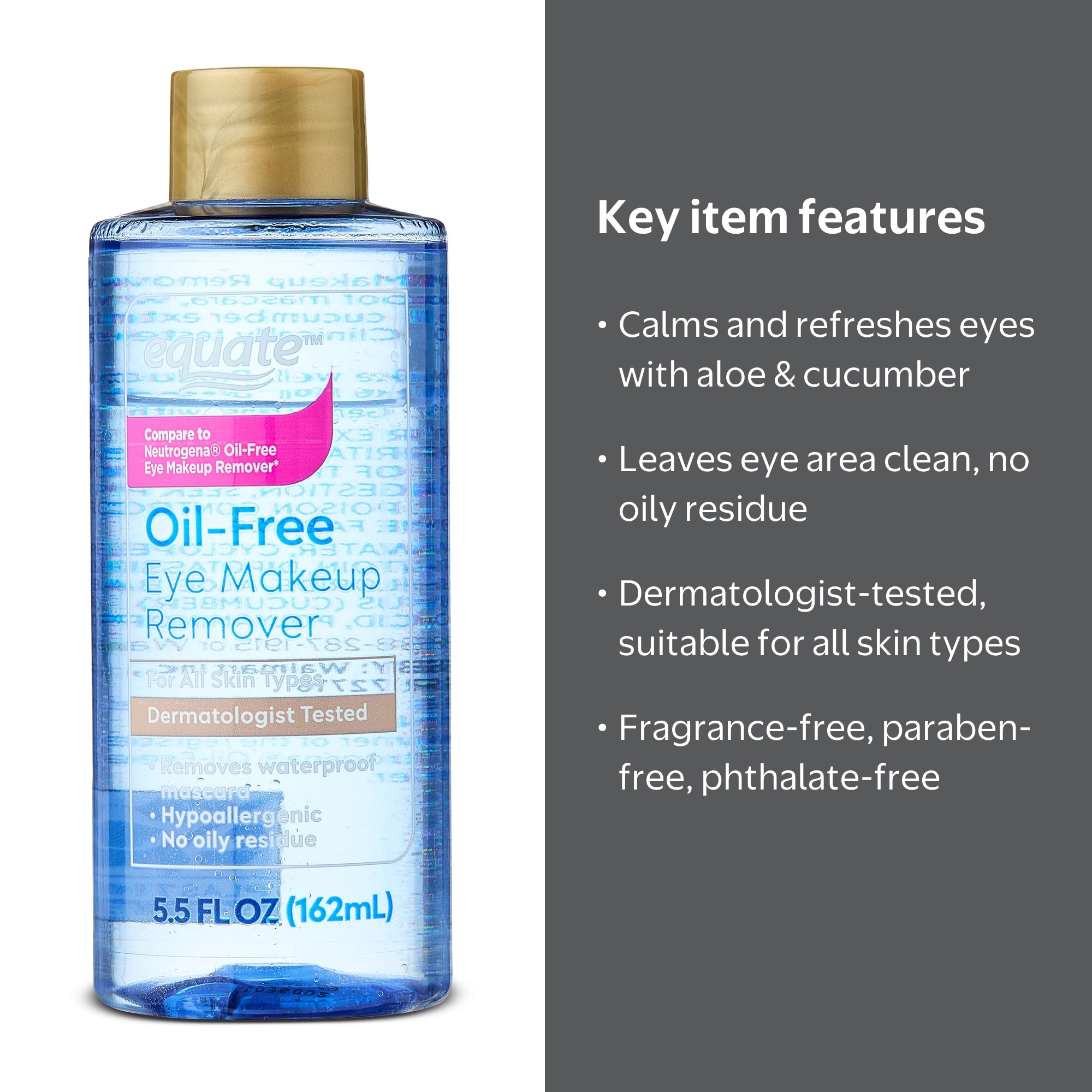 Equate Eye Makeup Remover 5.5 fl oz, Removes Waterproof Mascara