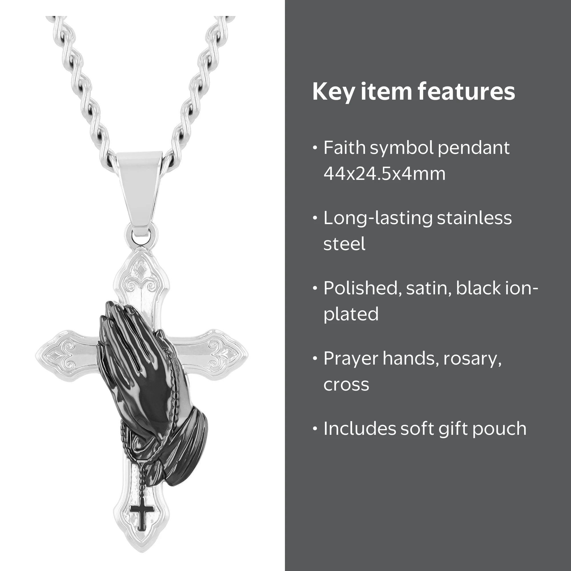 Believe by Brilliance Men's Stainless Steel Cross Pendant with
