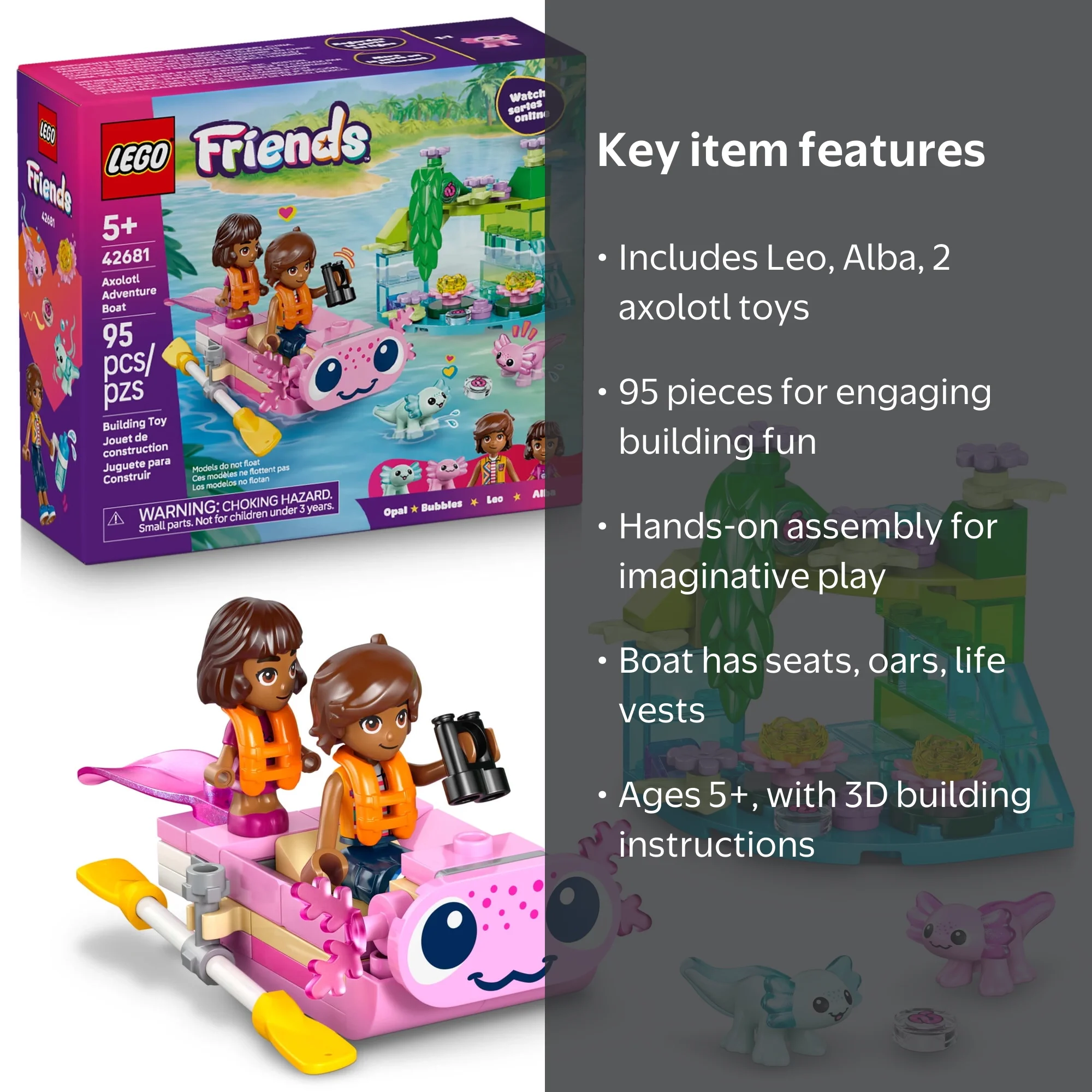 LEGO Friends Axolotl Adventure Boat Set, 42681, Pretend Play Toy