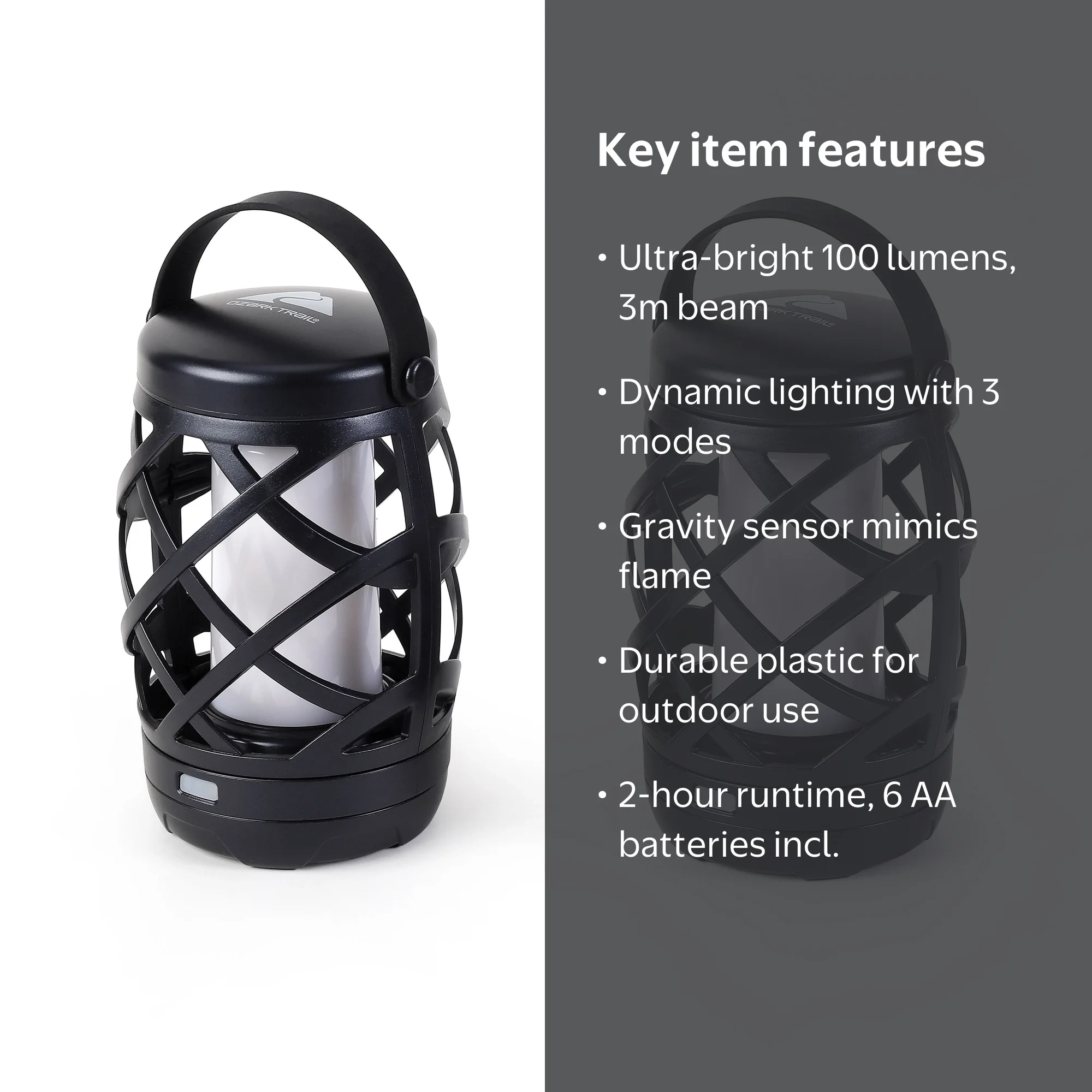 Ozark Trail LED Flame Light Lantern, 100 Lumen, 2 Pack, Black