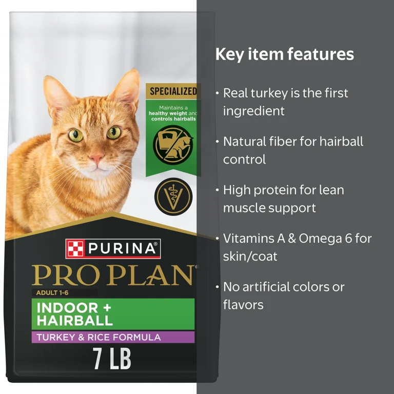 Purina Pro Plan Adult Dry Cat Food Indoor Hairball, 7 lbs