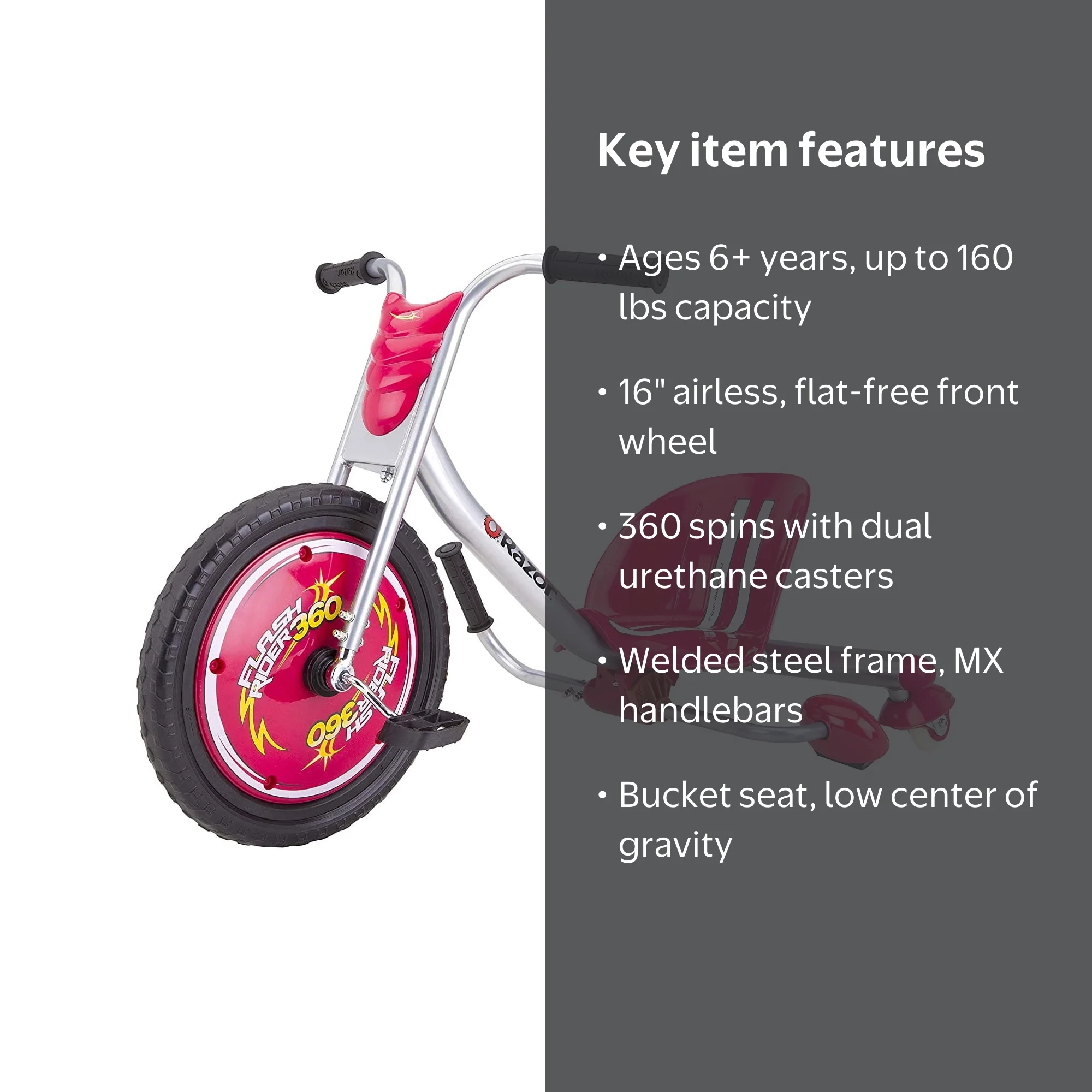 Razor, Ride-On Tricycle, FlashRider 360, Red with 16