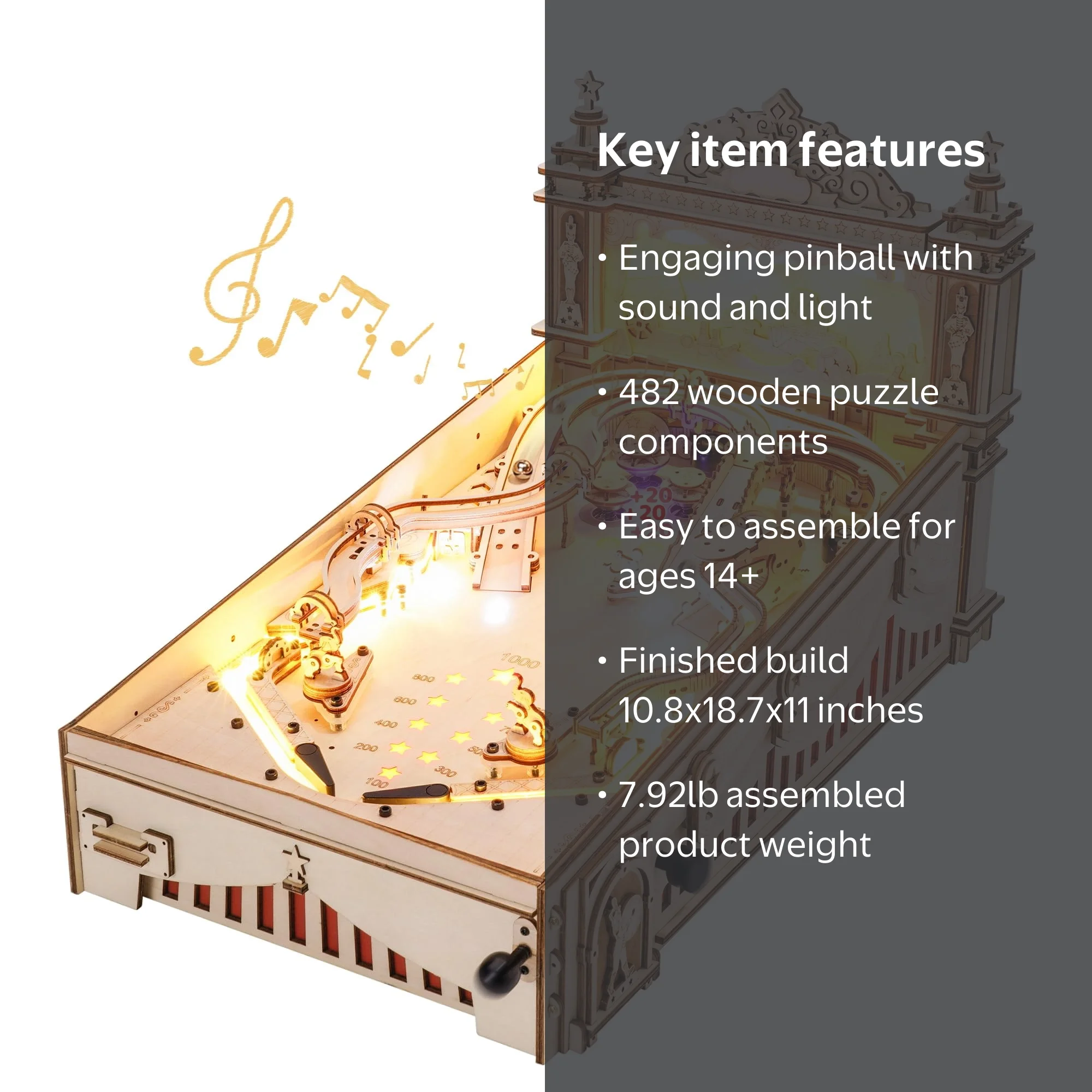 ROKR, 3D Wooden Puzzle, Pinball Machine, Marble Run, Retro Games
