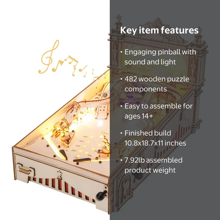 ROKR, 3D Wooden Puzzle, Pinball Machine, Marble Run, Retro Games