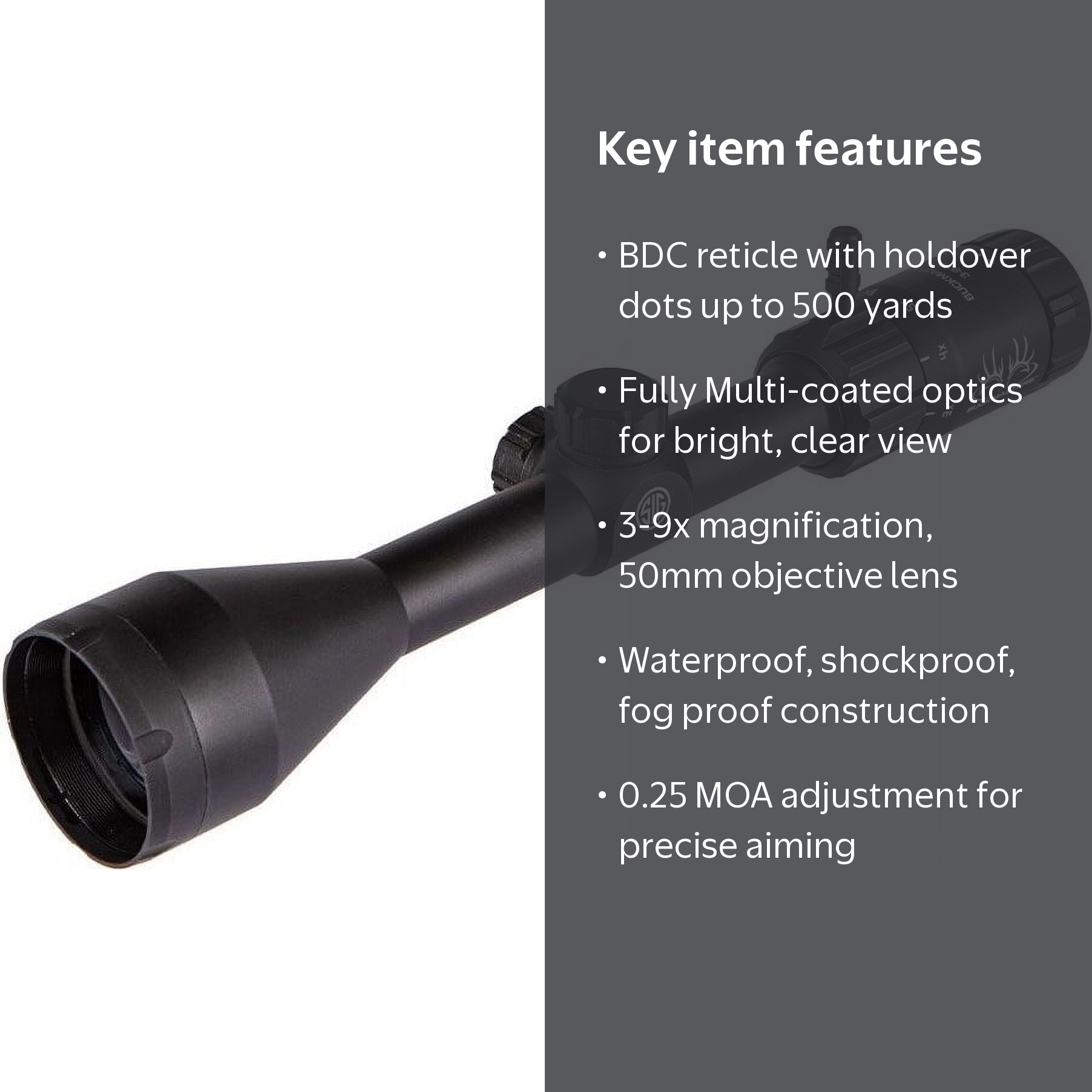 SIG SAUER Buckmasters BDC 3-9x50mm SFP Riflescope with 0.25 MOA