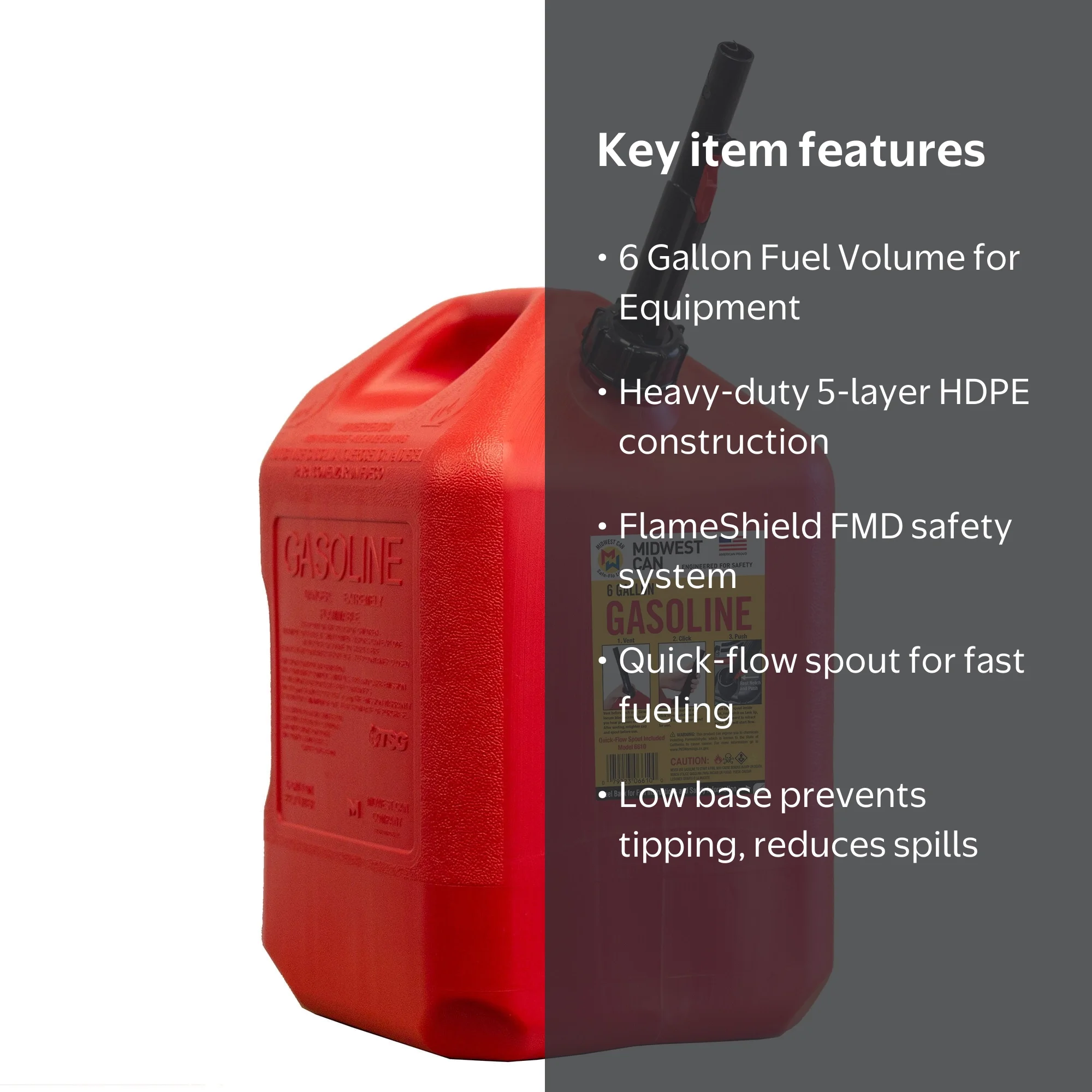 Midwest Can 6610 6-Gallon Capacity Durable Gas Can with