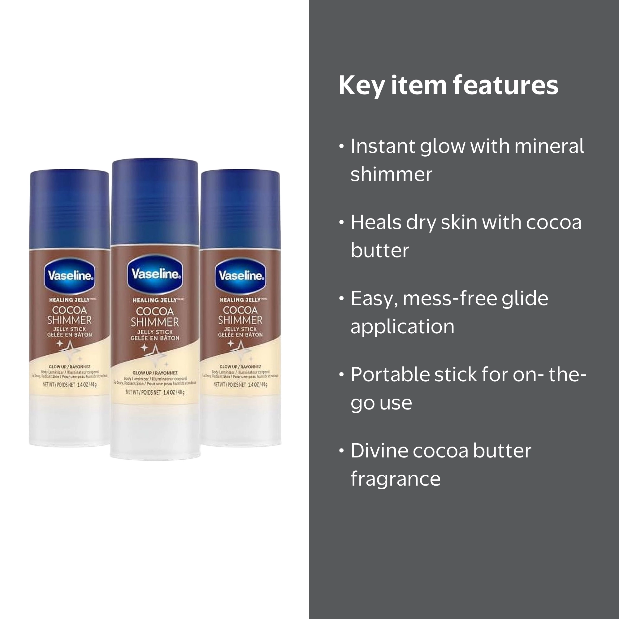 シャイニングライチローション Vaseline Cocoa Shimmer Jelly Stick – Non-Greasy Moisturizer for