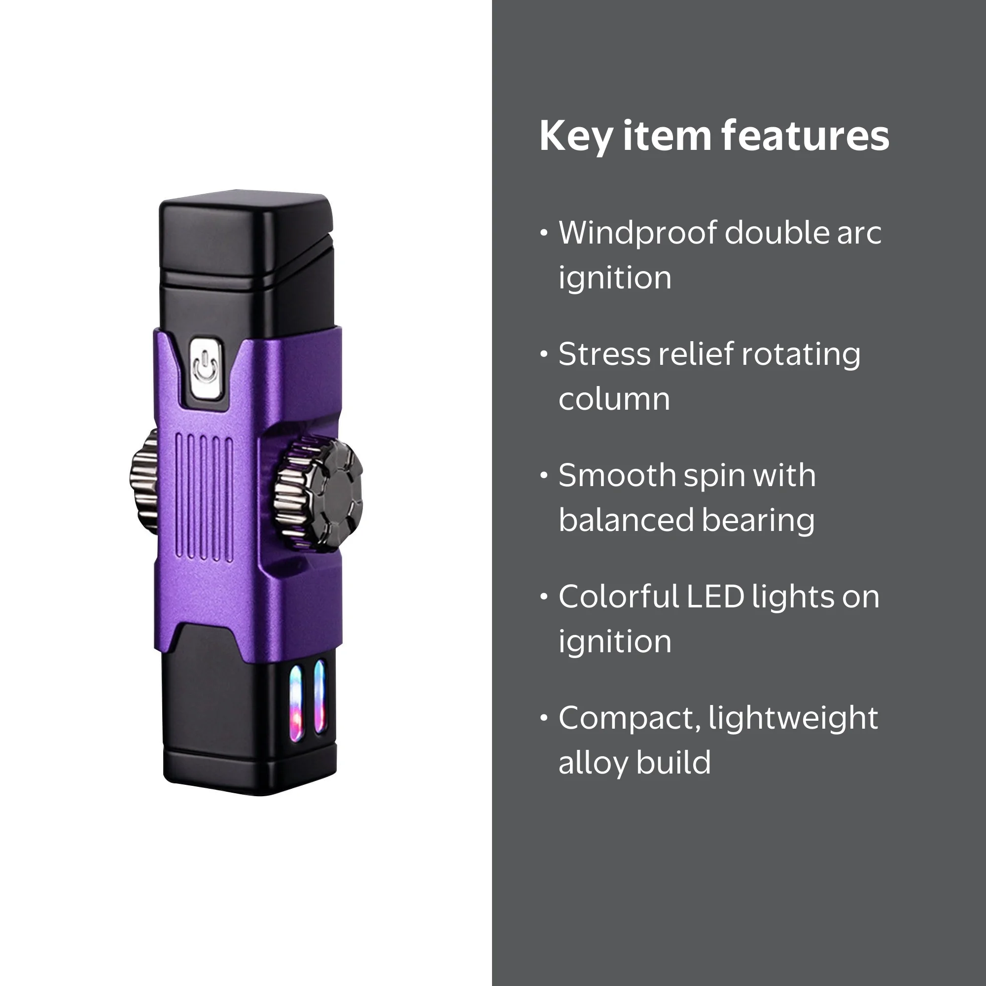 Fidget Spinner Lighter Dual Charging Fingertip LED Colorful Mechanical  Decompression Windproof Refillable Type-C Rechargeable for Smoking Outdoor  Gift