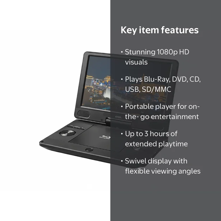 onn, Portable Blu-Ray Disc/DVD Player, 1080p HD, 11 in - Walmart.com