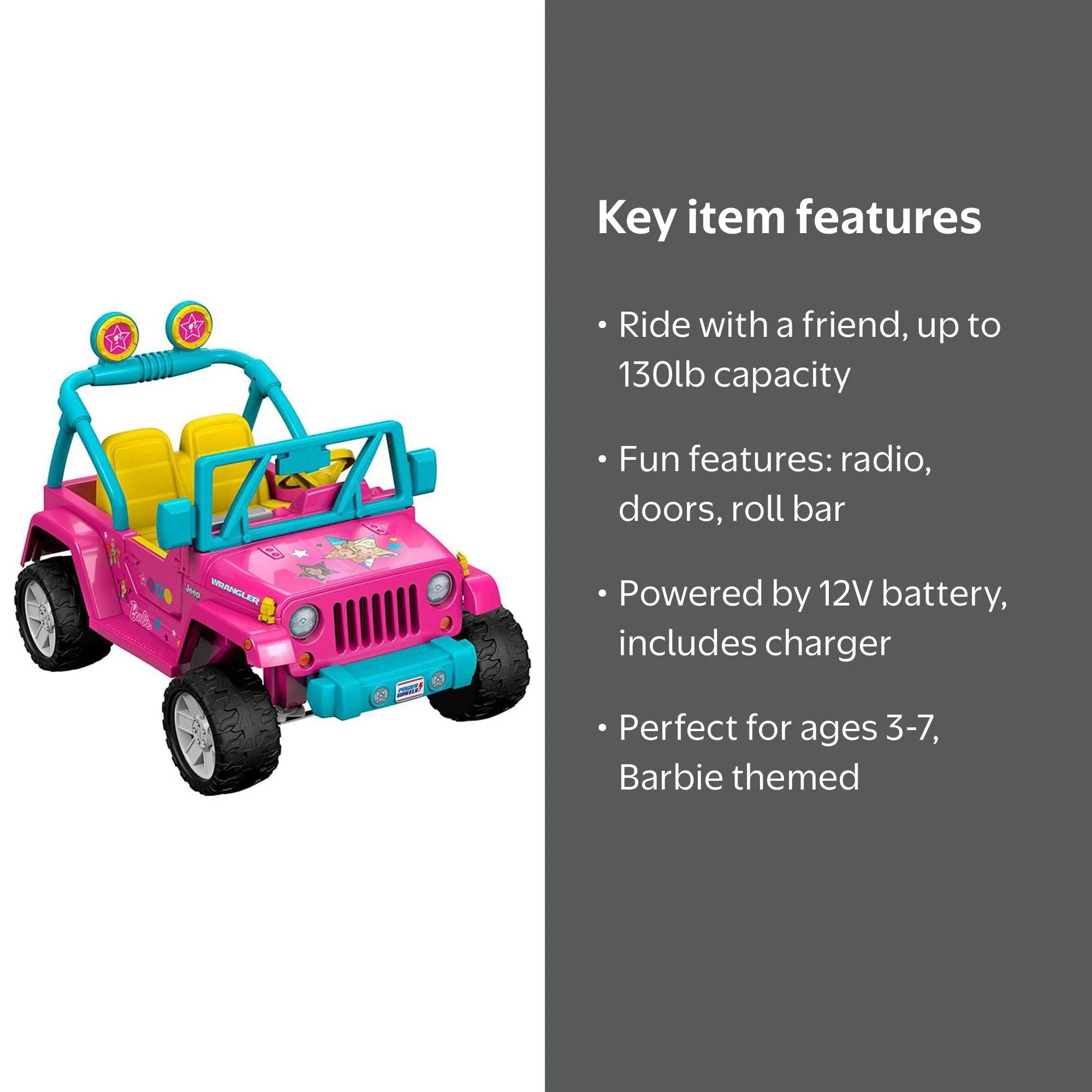 Fisher-Price Power Wheels Barbie Jeep Wrangler: Kids Ride-On