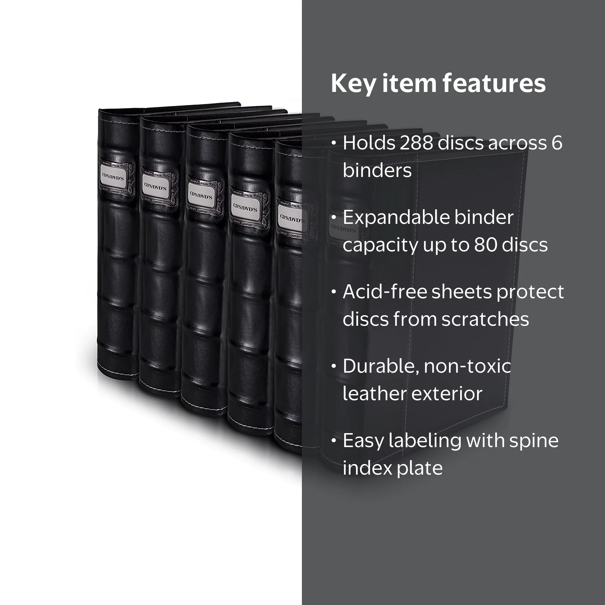 Bellagio-Italia Black Leather CD/DVD Storage Binder - 6 Pack, 288