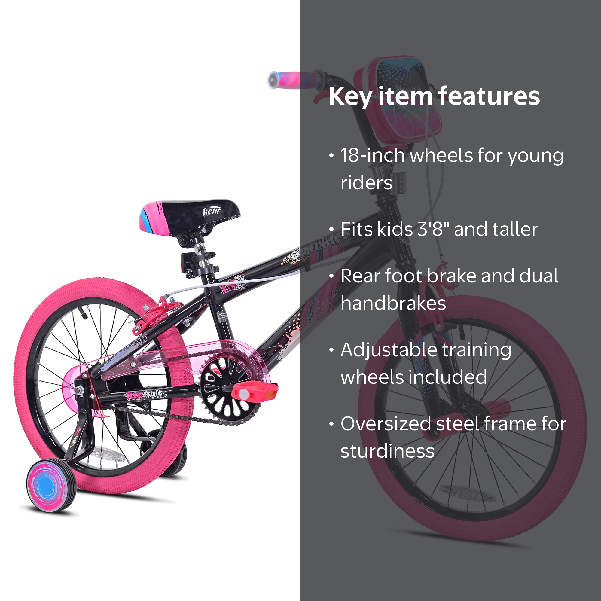 DESCENTE150女の子 Kent 18 inch Sparkles Kids Bicycle for Girls, Black and Pink