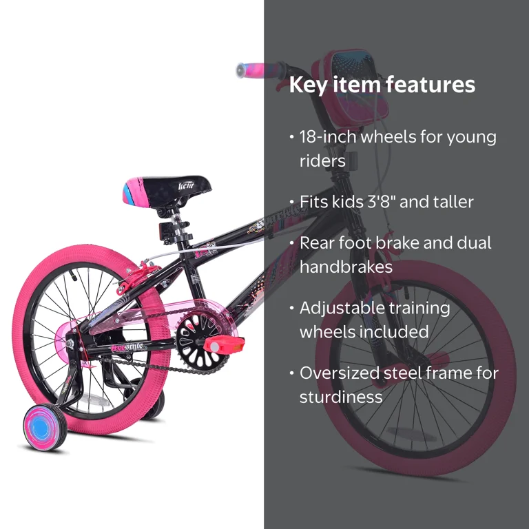 Kent 18 inch Sparkles Kids Bicycle for Girls, Black and Pink