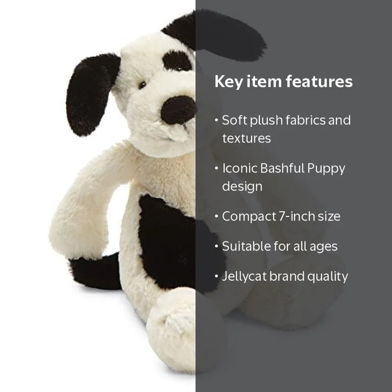 Jellycat, Bashful Black and Cream Puppy Stuffed Animal, Small