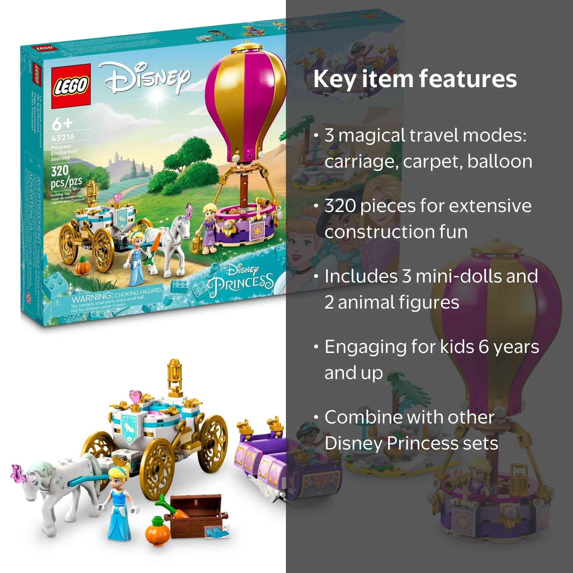 LEGO Disney Princess 43216 - 3in1 Set with Cinderella, Jasmine