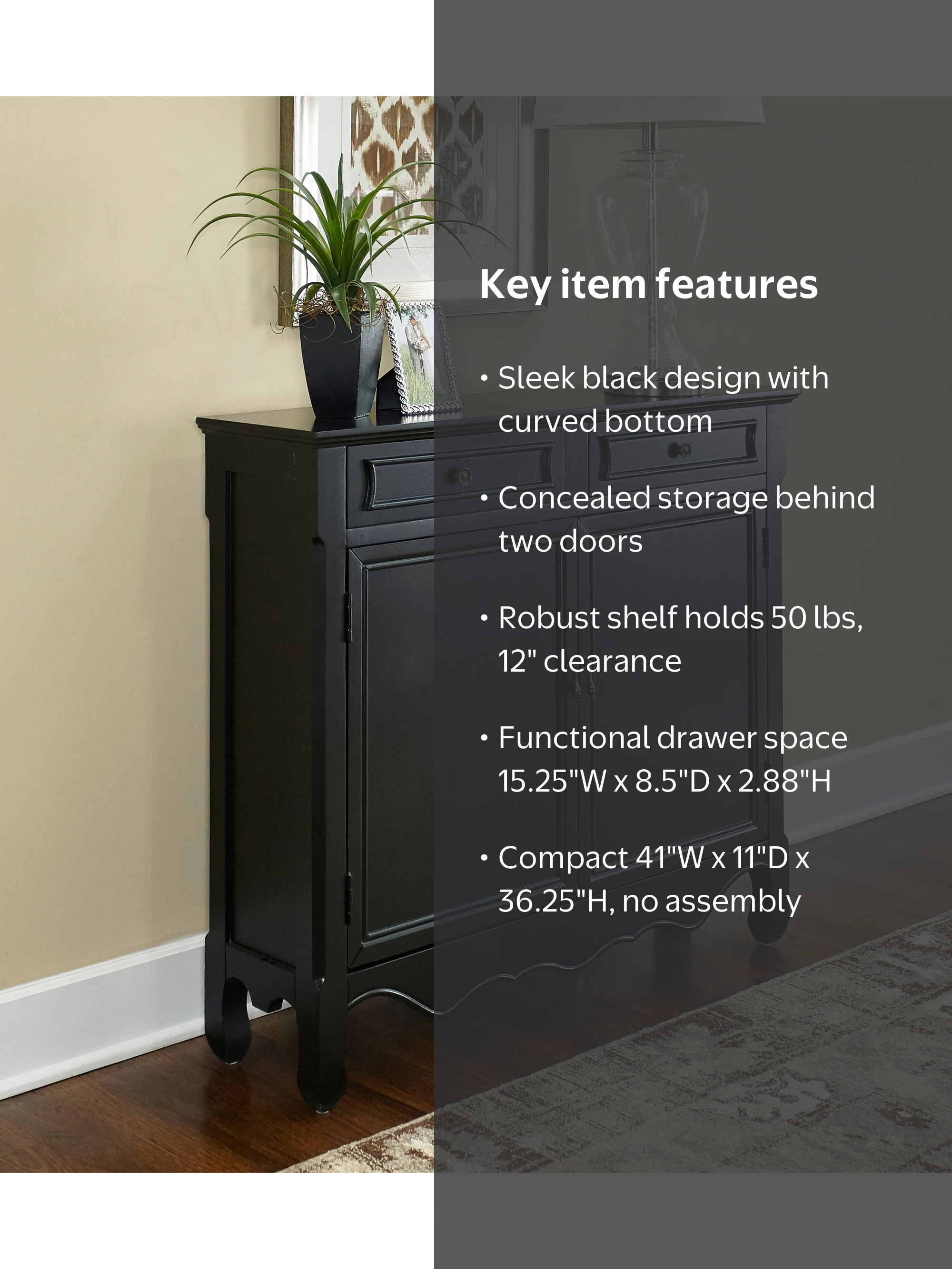 Cillian 2-Door 2-Drawer Console Table with Shelves, Black